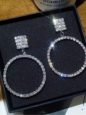 Macy's Silver Crystal Hoop Dangle Earrings